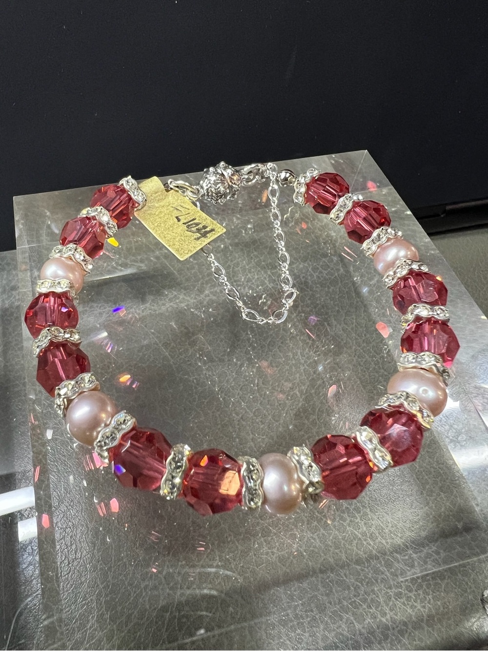 STUNNING Handmade Swarovski Crystal & Fresh Water Pearl Bracelet Sterling Silver